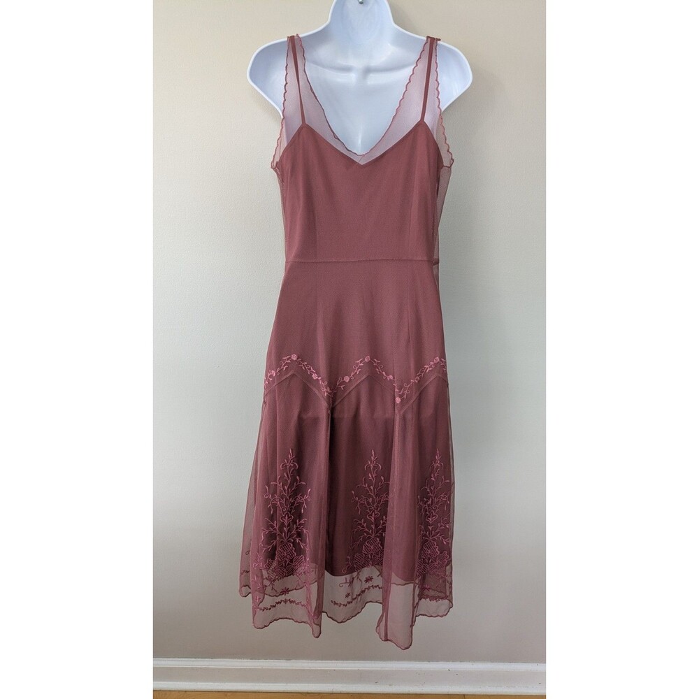 Vintage Newport News Beaded Mesh Dress Sz 6 Romantic Ethereal Floral Embroidered - Picture 4 of 9